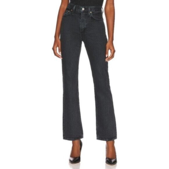 AGOLDE Relaxed Boot Jeans Mid Rise Wide Leg Flare Percolate Black 31 Aritzia - Picture 1 of 14